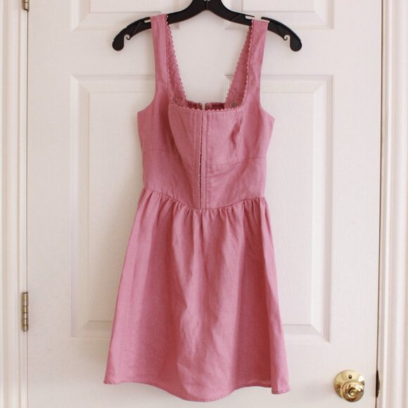 Reformation Sheri Linen Mini Dress in Pink Rose Petals 6 - Picture 2 of 12